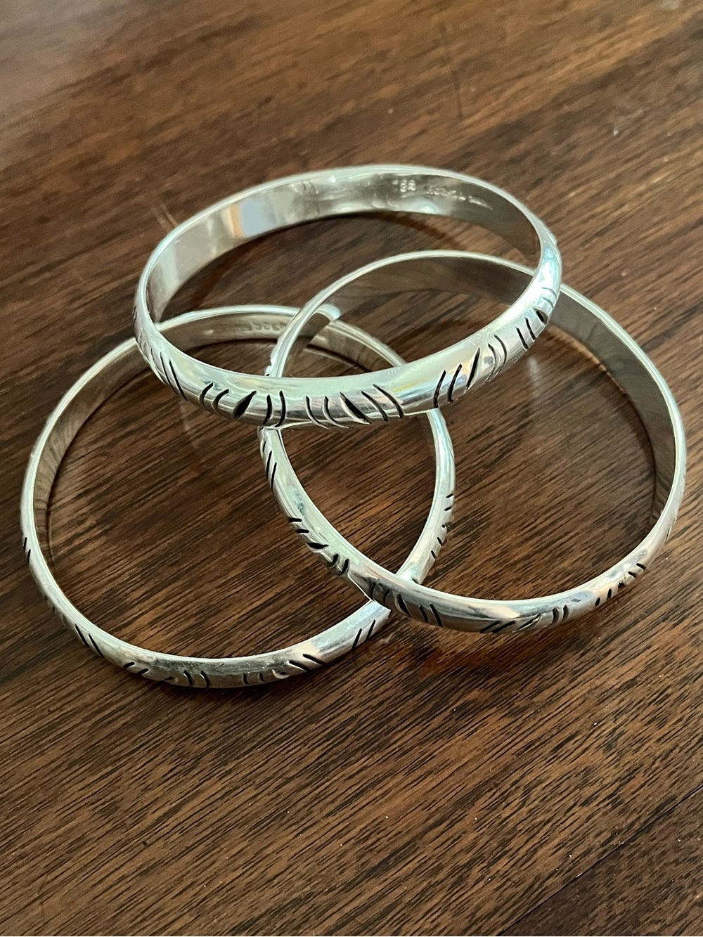Sterling Silver 925 Etched Bangle Bracelet Set of 3